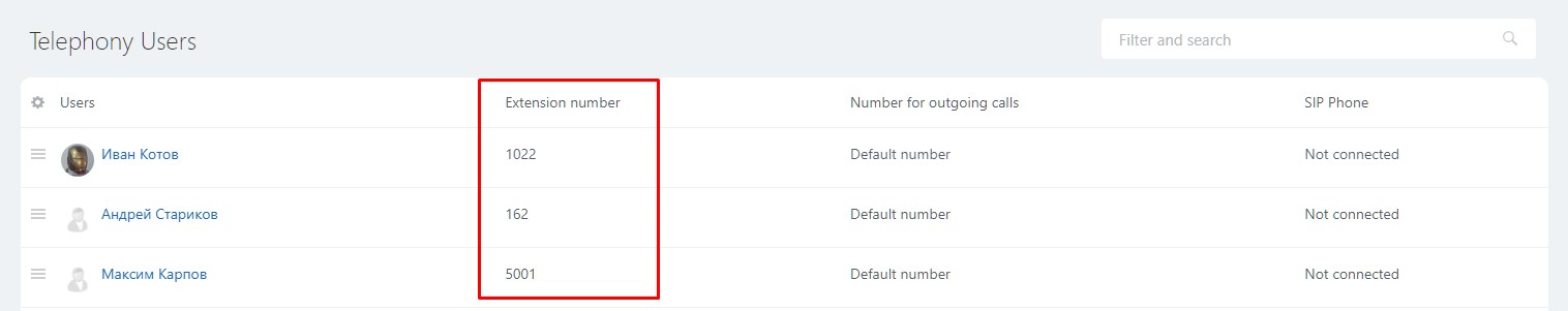 Telephony → Telephony settings → Telephony users.
